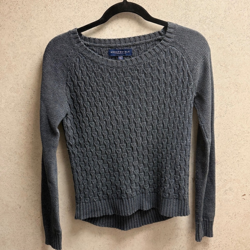 Aeropostale XS Gray Cozy Casual  Knit Crew Neck‎ Textured Raglan Sleeve Sweater